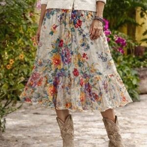 Vintage 70s Cotton Floral Skirt Size 6 Cottagecore Fairy Romantic Doen